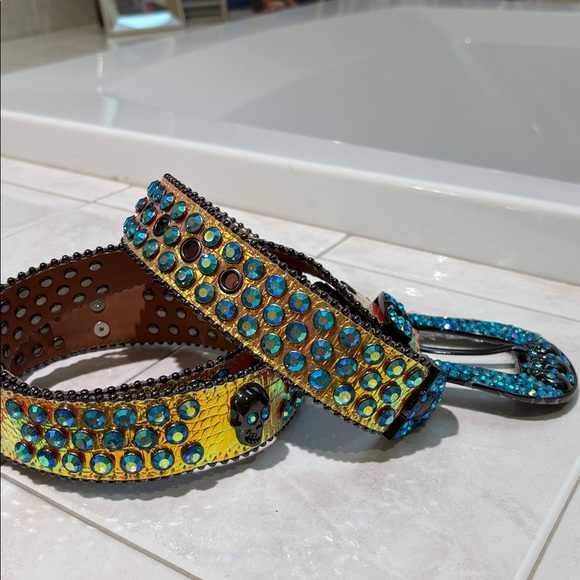Rhinestone BeltStore Skull Buckle Shiny Gold  Belt with Multicolor Rhinestones main image 5